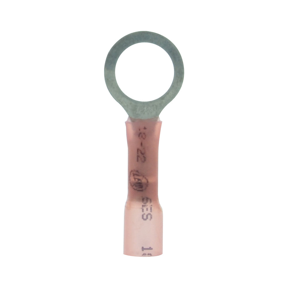 22-18 Gauge Lead Free Heat Shrink- Crimp & Solder Ring Terminal 3/8 Inch Stud Red