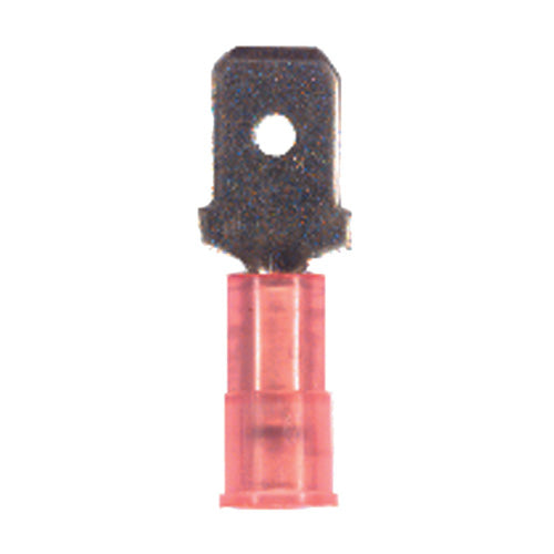 22-18 Gauge Male Push On Connector 1/4" Tab Nylon Insulated Red