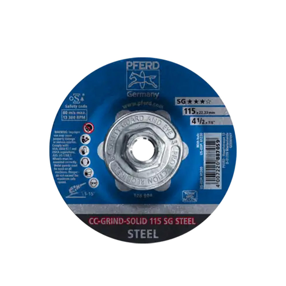 4-1/2 Inch x 5/8-11 Arbor Pferd CC-Grind Solid Grinding Disc For Use on Steel
