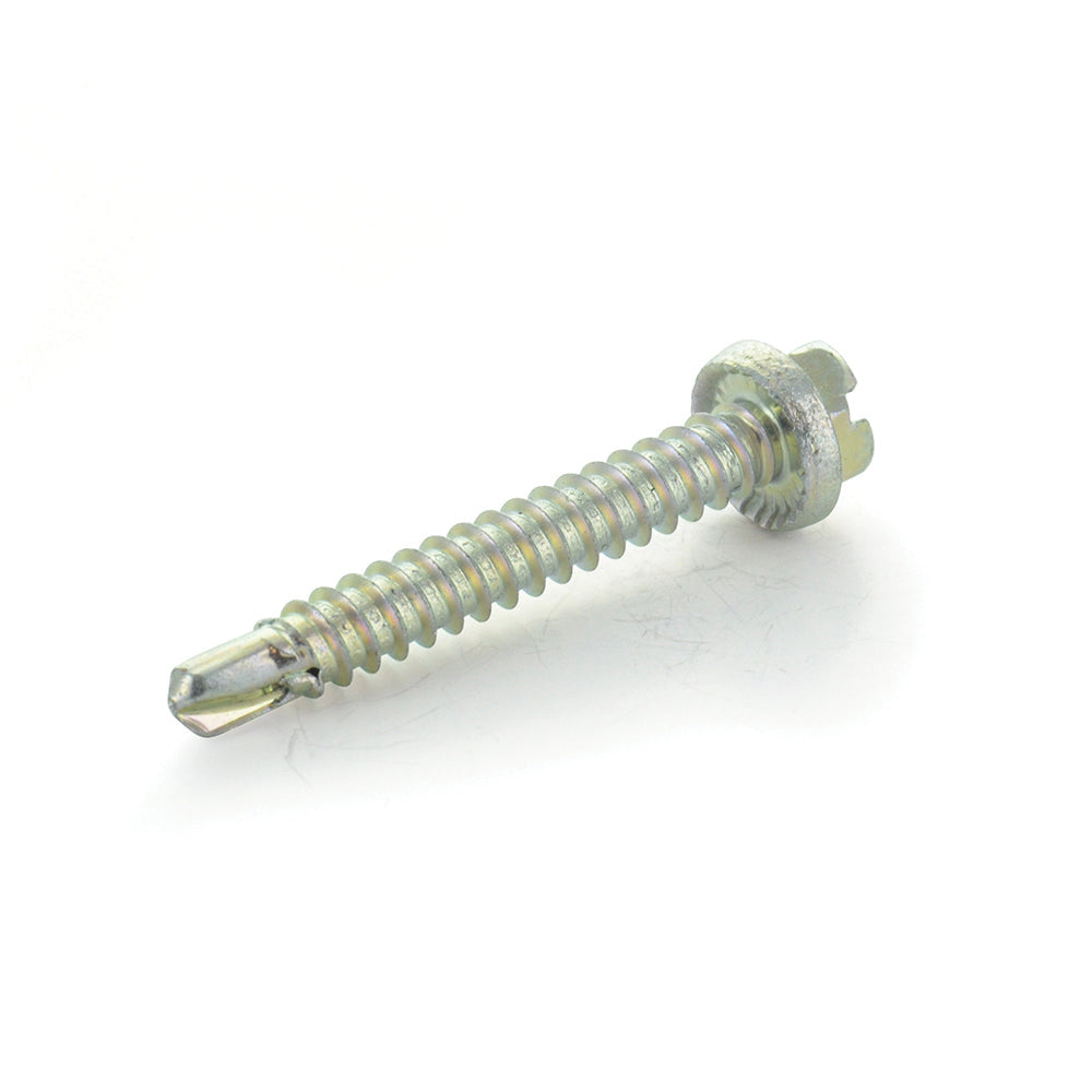 1/4 x 1-1/2 Inch Slotted Hex Washer Head Drill Point Tek Crimptite Zinc