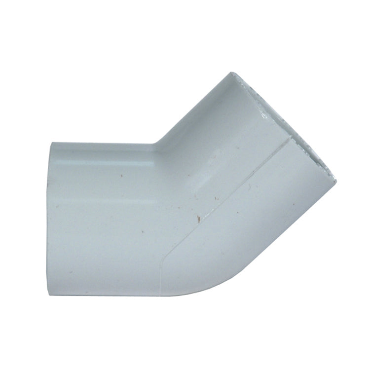 1-1/2 Inch Socket Sch 40 White Pvc 45 Degree Elbow