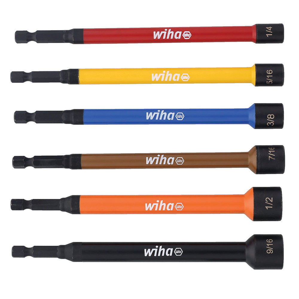 6 Piece Color Coded Magnetic Nut Setter SAE Set