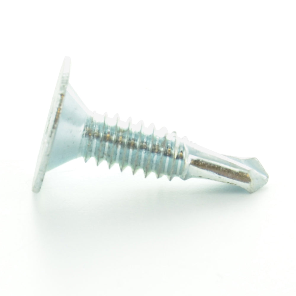 #12-24 x 2 Inch Zinc Plated Steel #3 Point Flat - Countersunk Head Self-Drilling Tek Screw With Wings