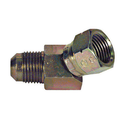 3/8 Inch Zinc Plated Carbon Steel Female SAE 45 Degree Flare Swivel To Male SAE 45 Degree Elbow Swivel Adapter