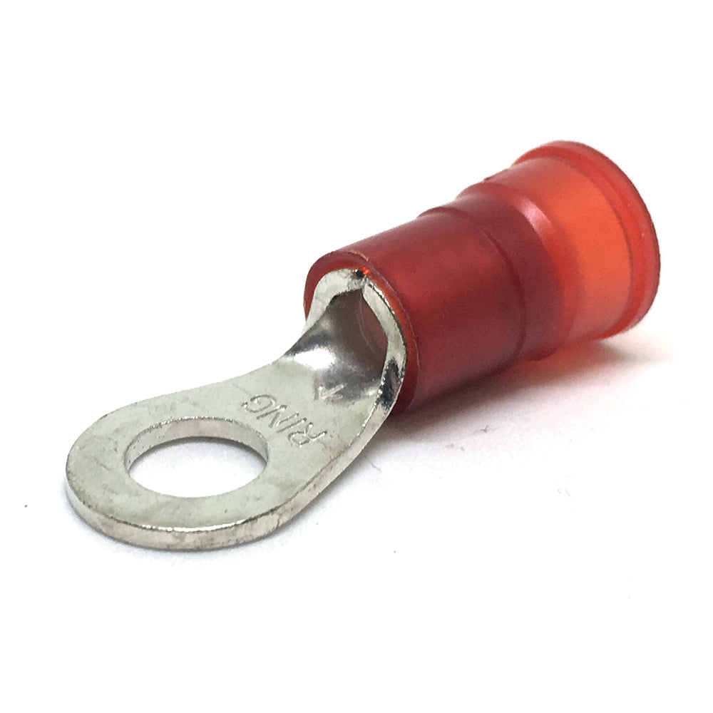 8 Gauge Nylon Insulated Ring Terminal Red 1/4 Inch Stud