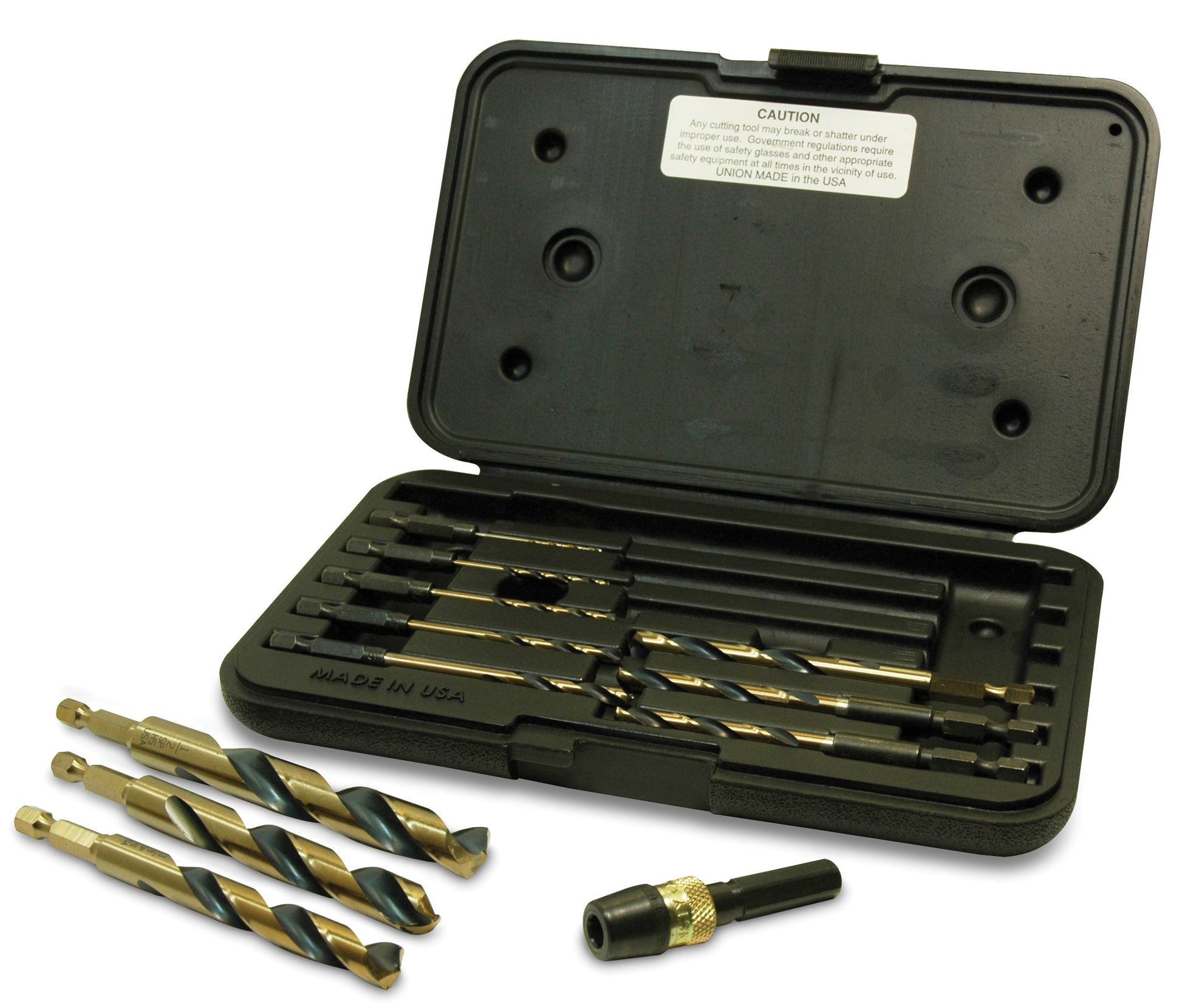 12 Piece Amber Gold High Molybdenum Tool Steel 1/4" Quick Release Drills Set W Quick Release Adaptor & Hard Case