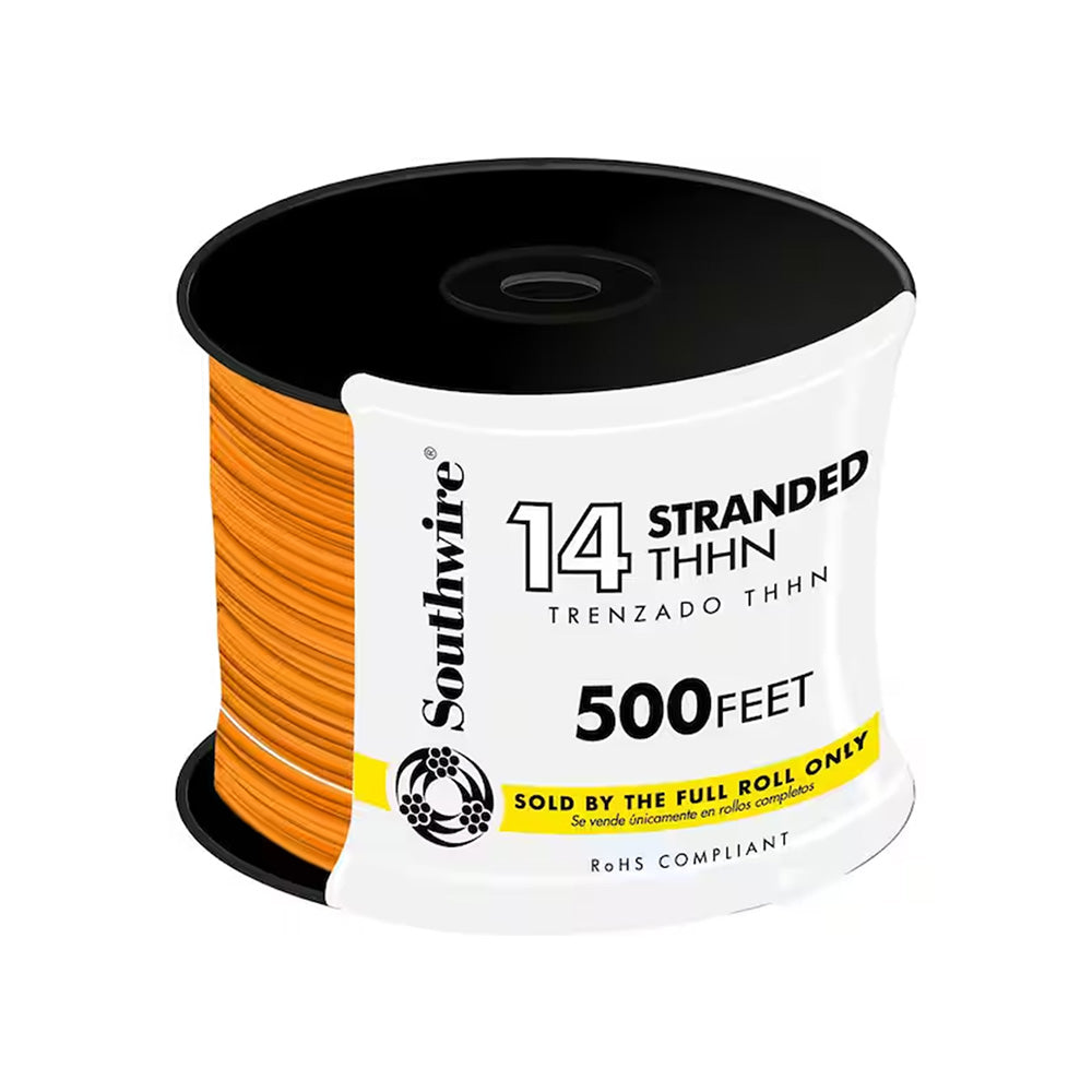 14 Awg THHN Stranded Copper Wire 500 Foot Roll Orange