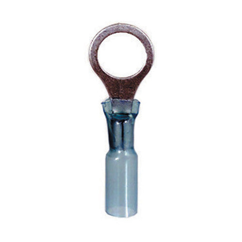 16-14 Gauge Ring Terminal 3/8" Stud Heat Shrink Nylon Insulated Blue