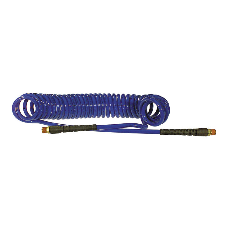 3/8" Id x 9/16" Od x 30" 3/8" Swivel Mnpt  Blue Polyurethane Flexcoil Air Hose - Reusable Strain Relief Fitting