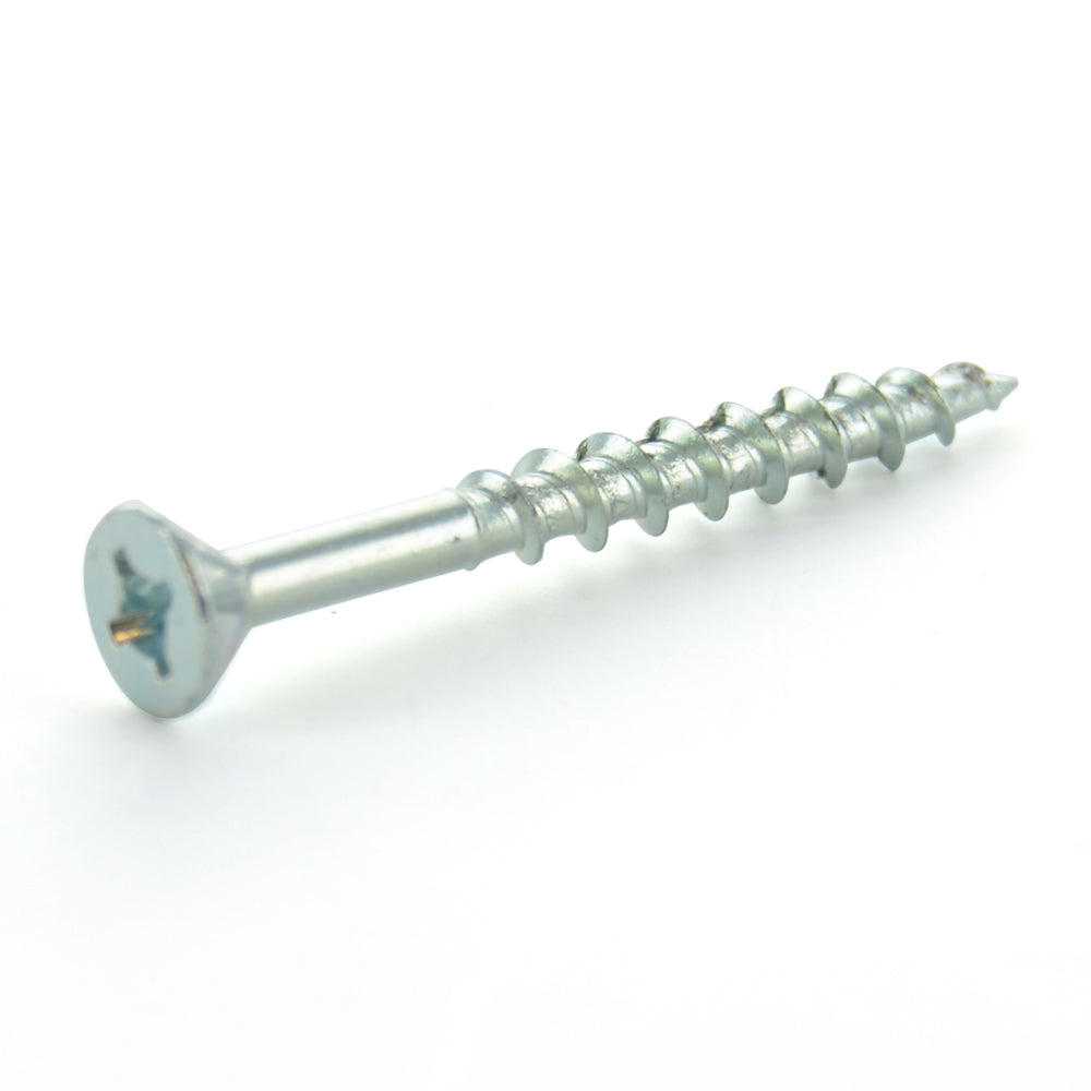 #8 x 1-1/2 Inch Zinc Plated Steel Type 17 Point Square/Phillips Flat Head With Nibs Wood Screw
