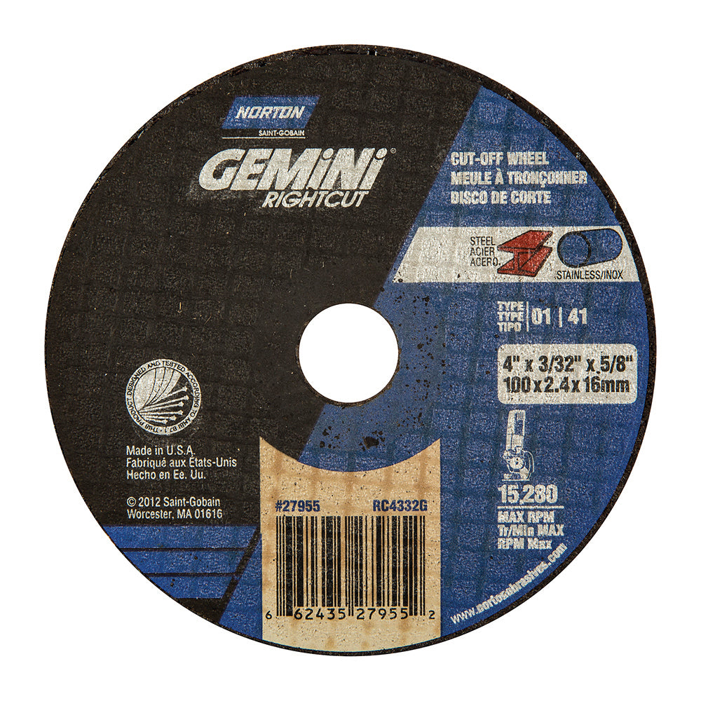 6 x 0.045 x 7/8 In. Gemini Rightcut Cut-Off Wheel A 36 Q B T01/41