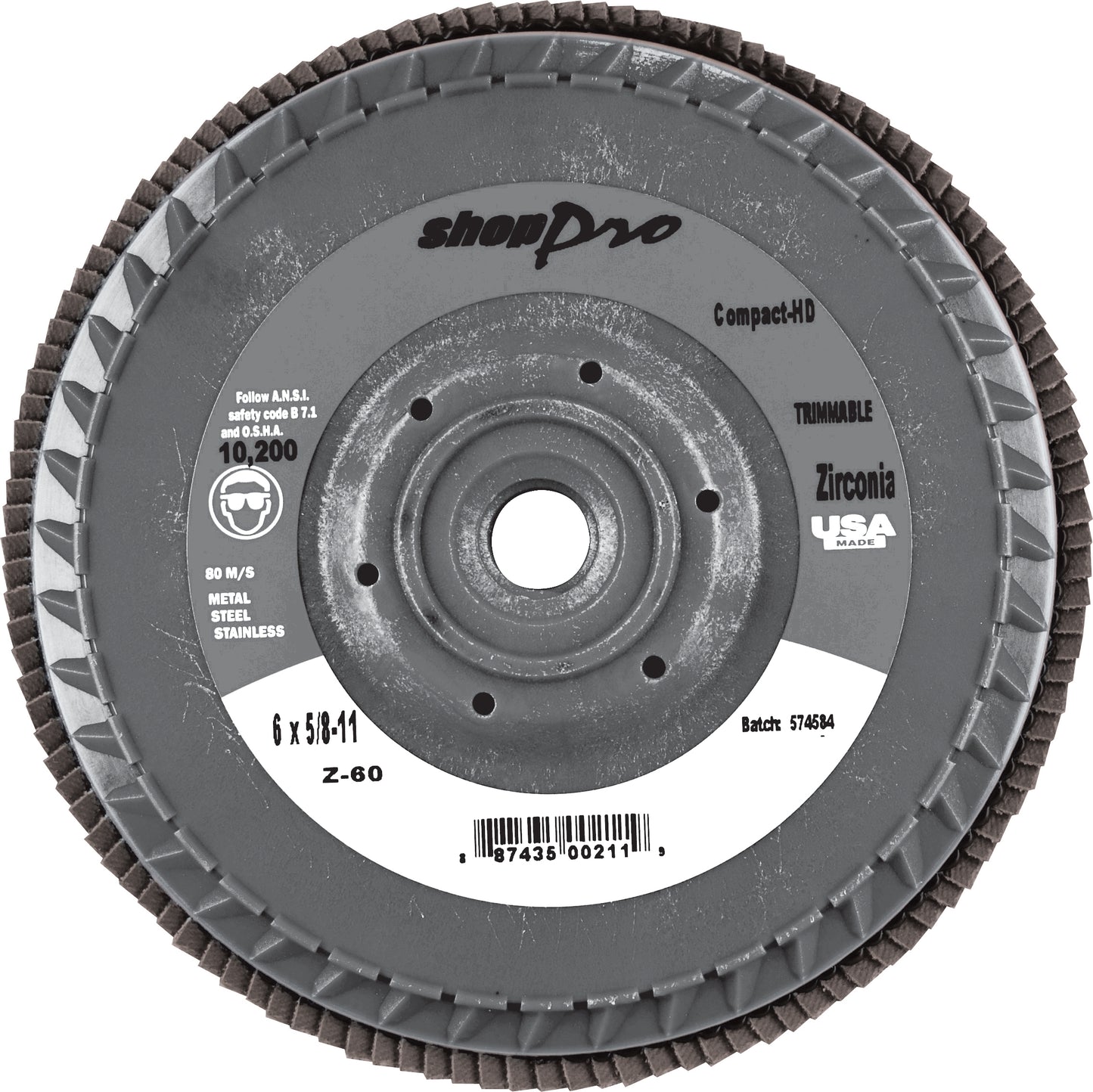 6 Inch X 5/8-11 Inch Shop Pro Trimmable Flap Disc - 60 Grit
