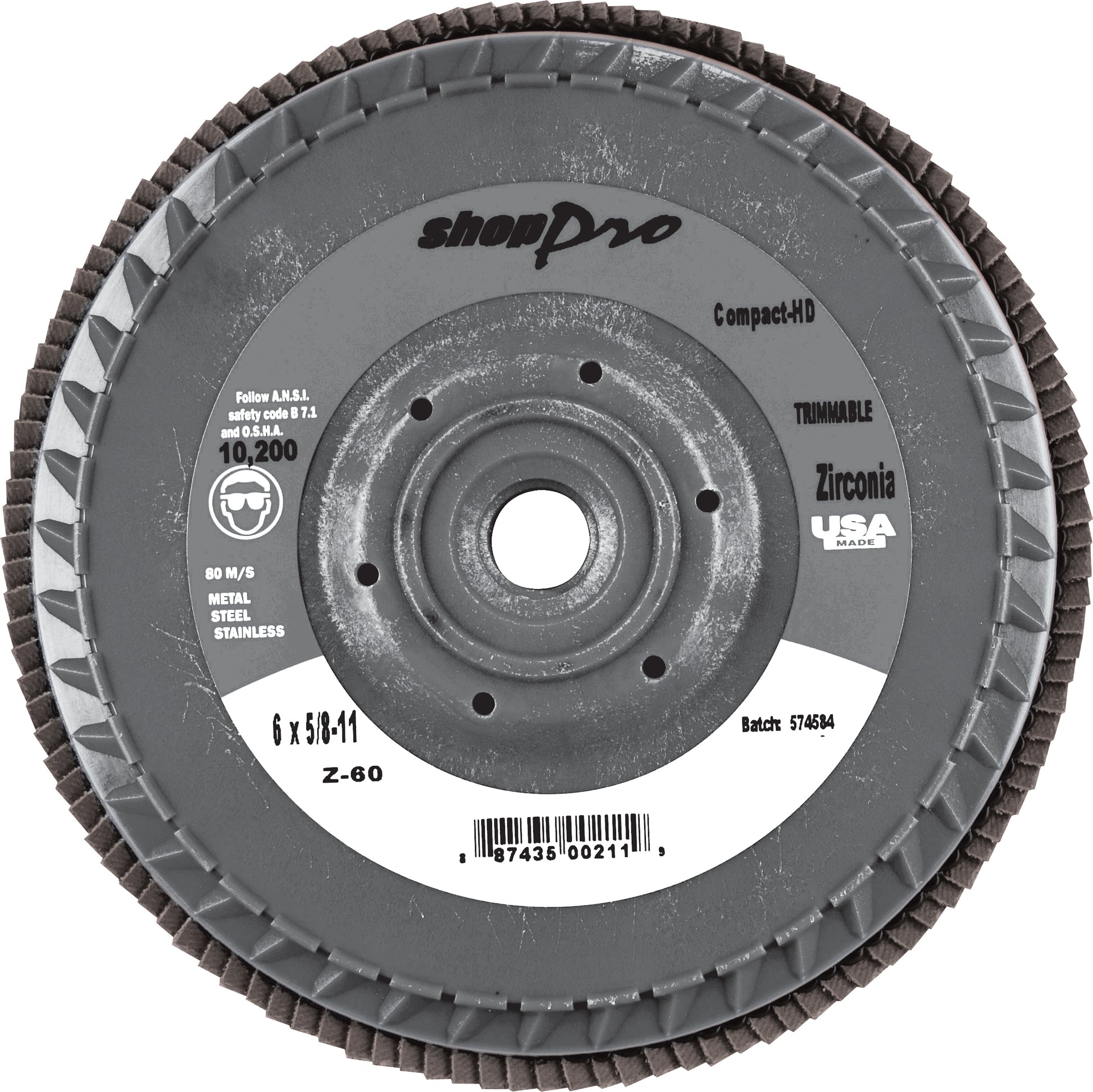 6 Inch X 5/8-11 Inch Shop Pro Trimmable Flap Disc - 60 Grit