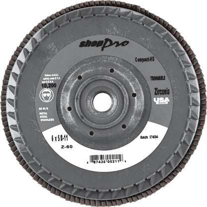 6 Inch X 5/8-11 Inch Shop Pro Trimmable Flap Disc - 60 Grit
