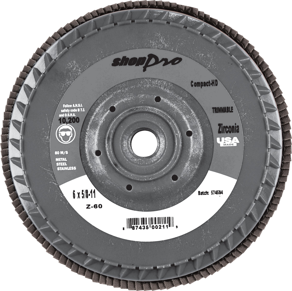 6 Inch X 5/8-11 Inch Shop Pro Trimmable Flap Disc - 80 Grit - Clearance