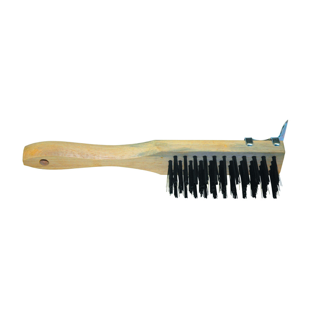 1-1/2 Inch X 11-1/2 Inch Straight Hardwood Handle Steel Bristle 4 x 11 Wire Scratch Brush With Scraper