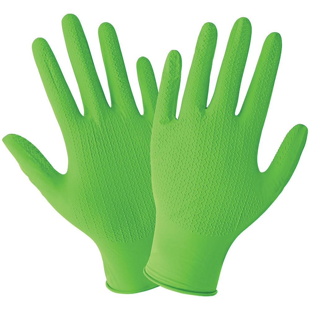 Global Glove Panther-Guard Bio-D Nitrile Powder-Free Industrial Green 6-Mil Wave Texture Disposable Gloves Medium