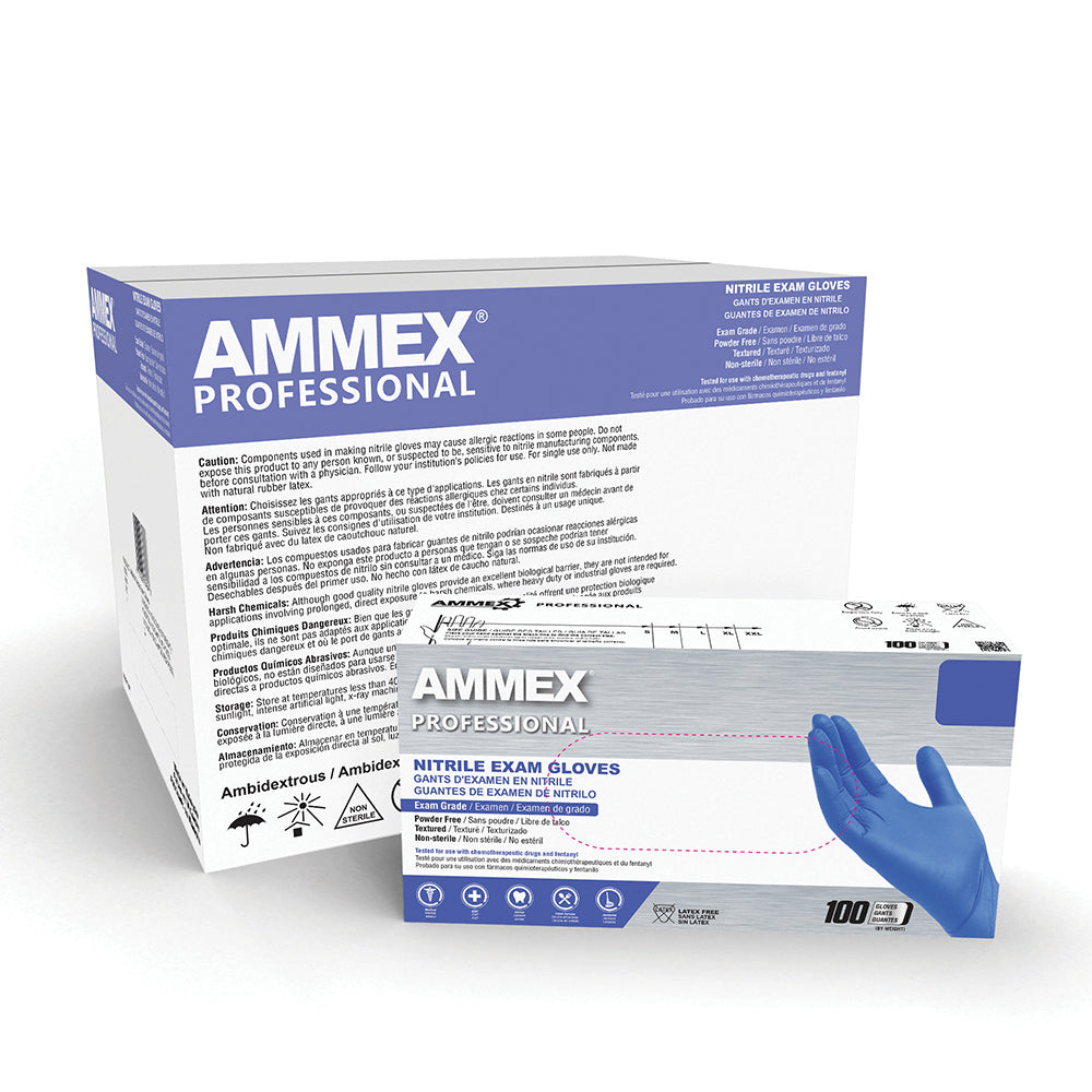 Ammex Professional Cerulean Nitrile PF Exam Small Gloves