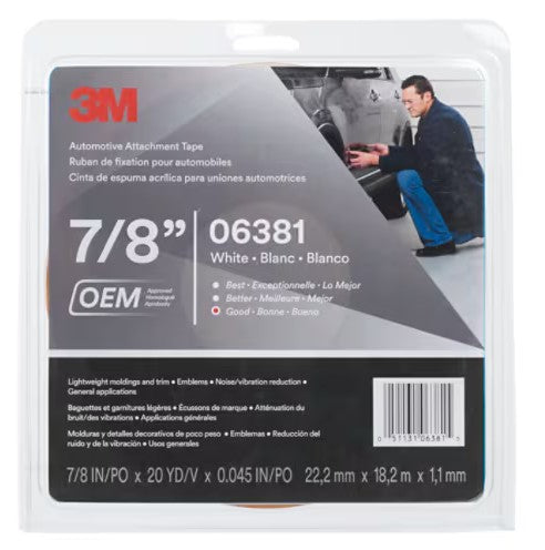 7/8 Inch X 60 Foot 3M Scotch-Mount Double-Coated Acrylic Foam Tape White