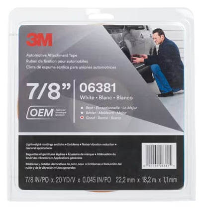 7/8 Inch X 60 Foot 3M Scotch-Mount Double-Coated Acrylic Foam Tape White
