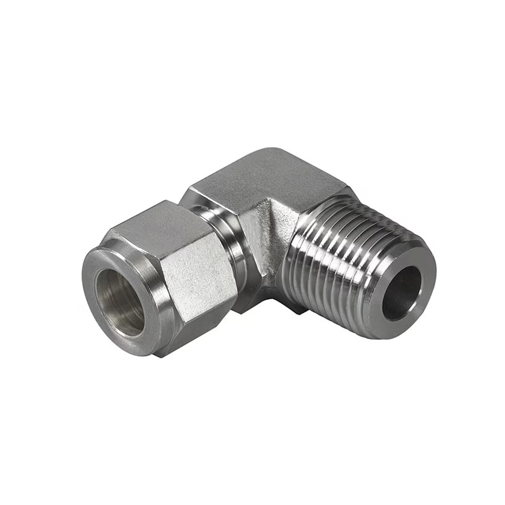 3/8 Inch X 1/4 Inch Compression Tube X Male National Pipe Thread (MNPT) T316 Stainless Steel 90 Degree B-Lok Elbow