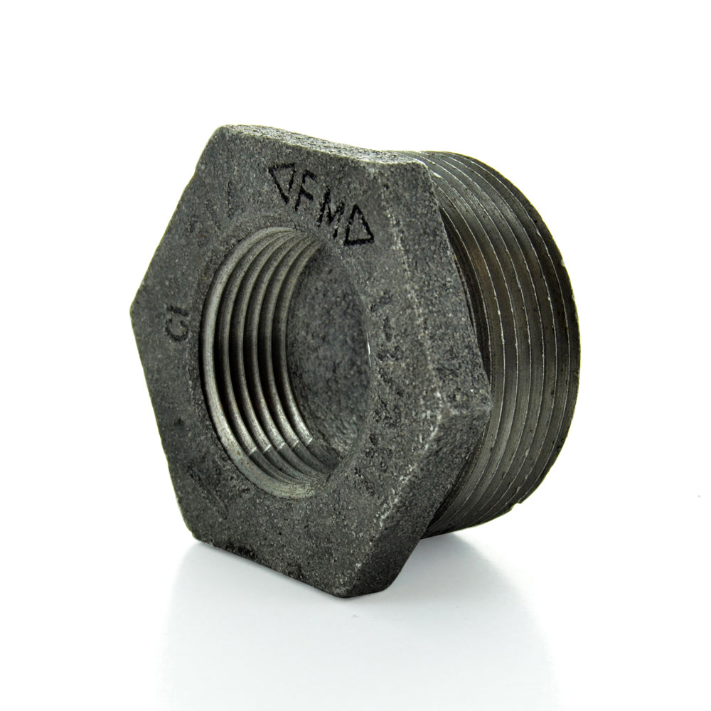 1-1/4" X 1" Schedule 40 Male NPT X FNPT Black Welded Malleable Iron Hex Bushing USA