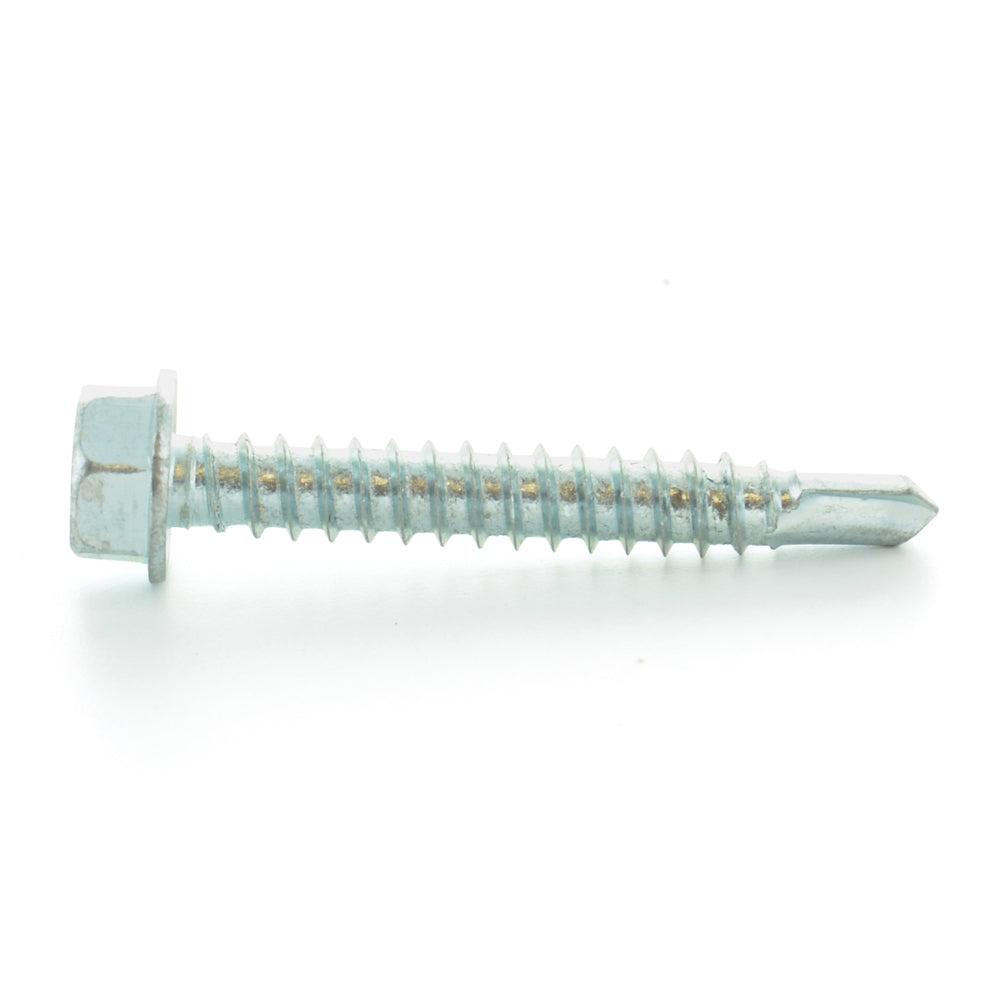 #10-16 x 2 Inch Zinc Plated Low Carbon Steel #3 Point Indented Hex Washer Head Self-Drilling Tek Screw