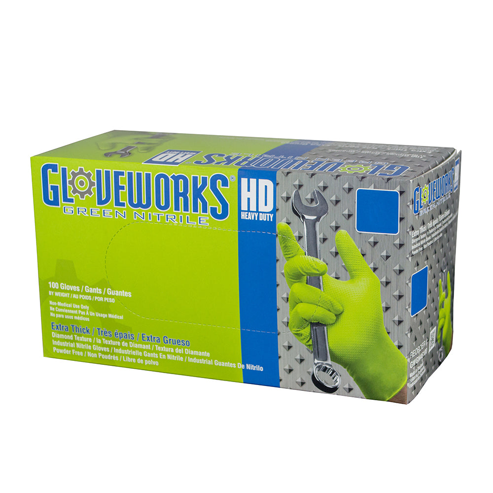 Ammex Gloveworks Heavy Duty Green Powder-Free Nitrile Disposable Gloves Box of 100, 7 mil