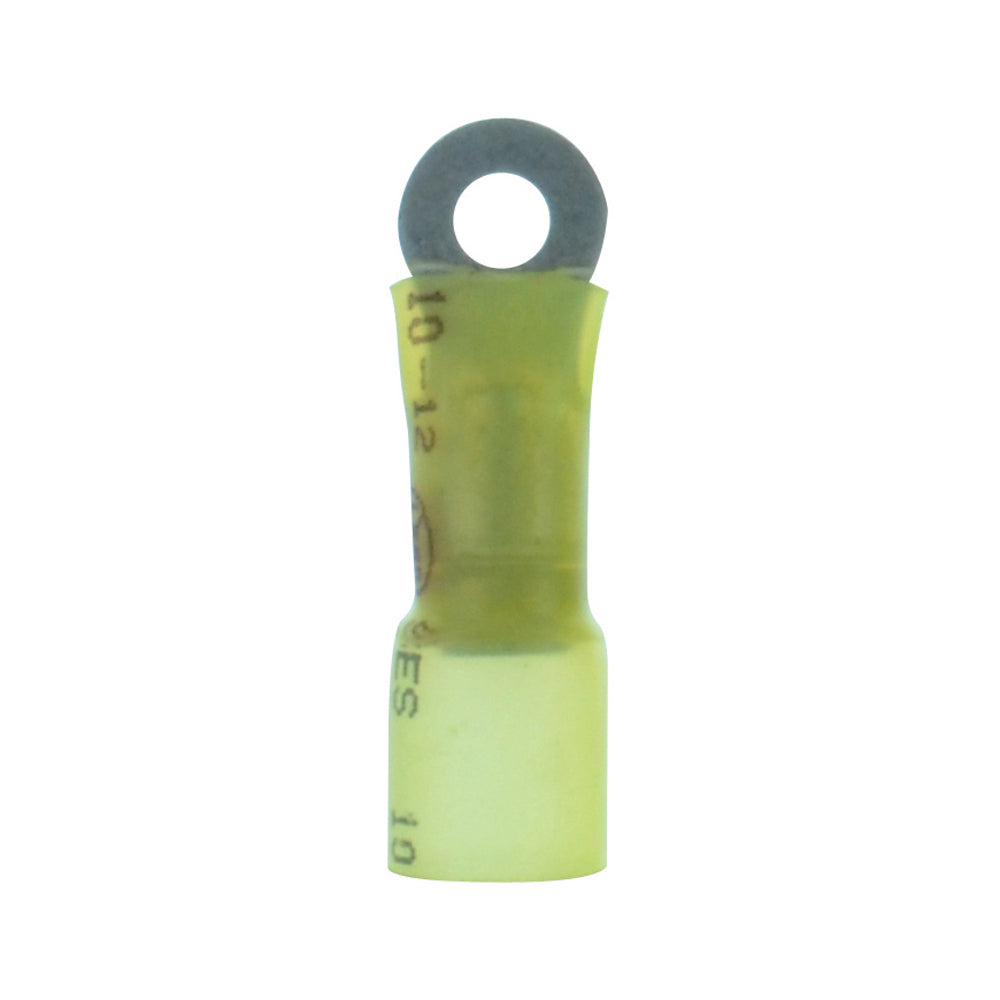 12-10 Gauge Lead Free Heat Shrink- Crimp & Solder Ring Terminal #6 Stud Yellow