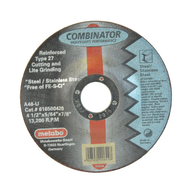 6 Inch X 7/8 Inch X 5/64 Inch A46U Grit Aluminum Oxide 10200 Rpm Type 27 Cutting And Grinding Wheel