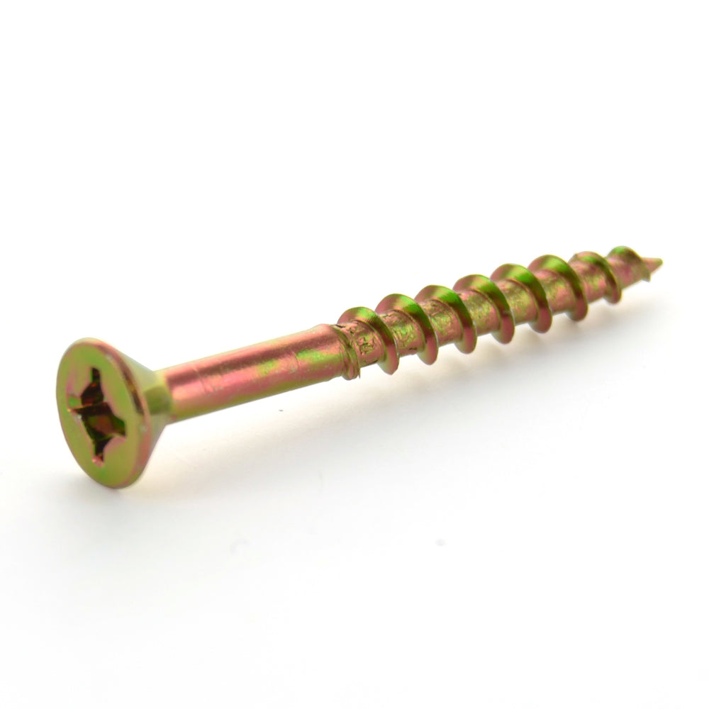 #8 x 1-1/4 Inch Yellow Zinc Plated Steel Slotted/Phillips Flat Head Wood Screw