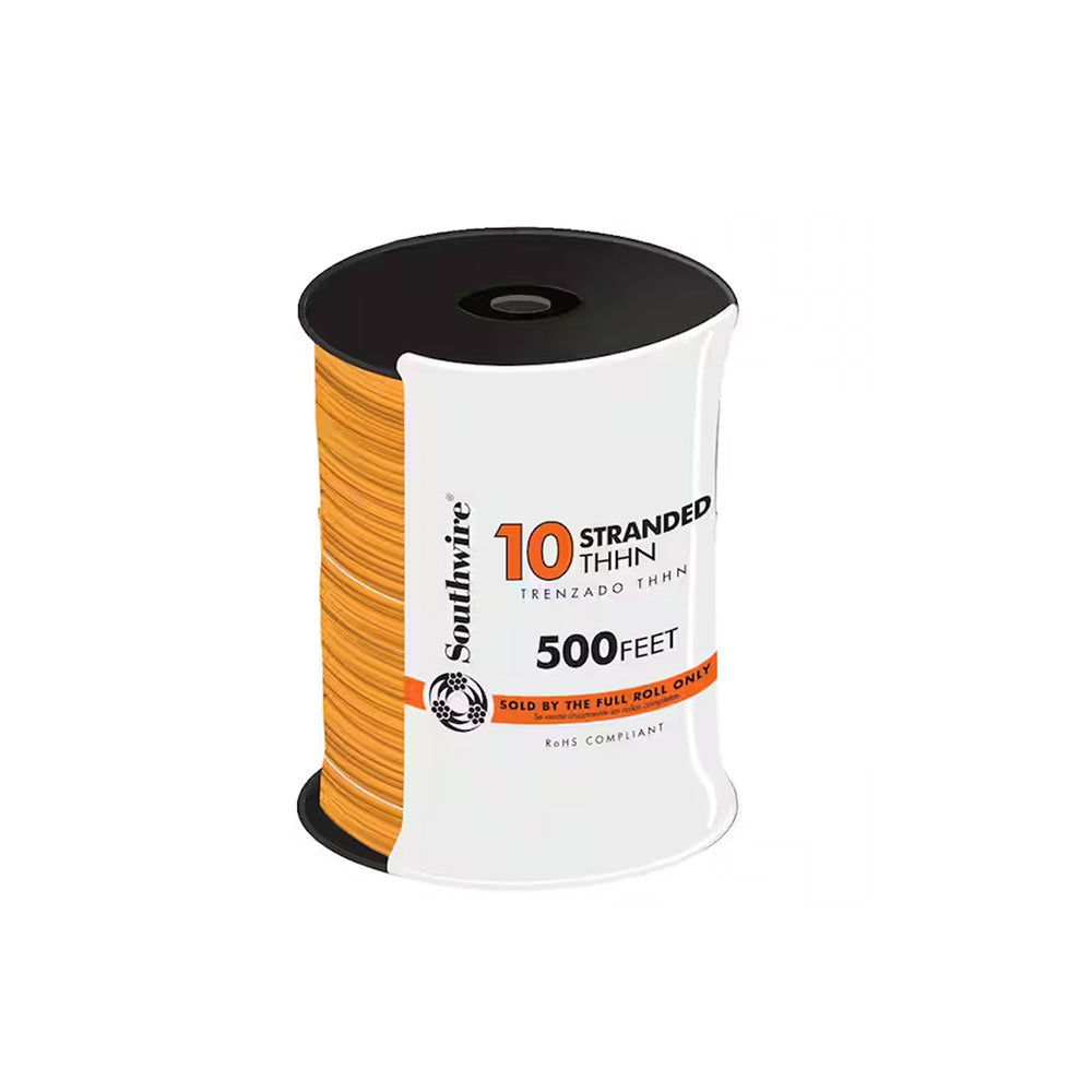 10 Awg THHN Stranded Copper Wire 500 Foot Roll Orange