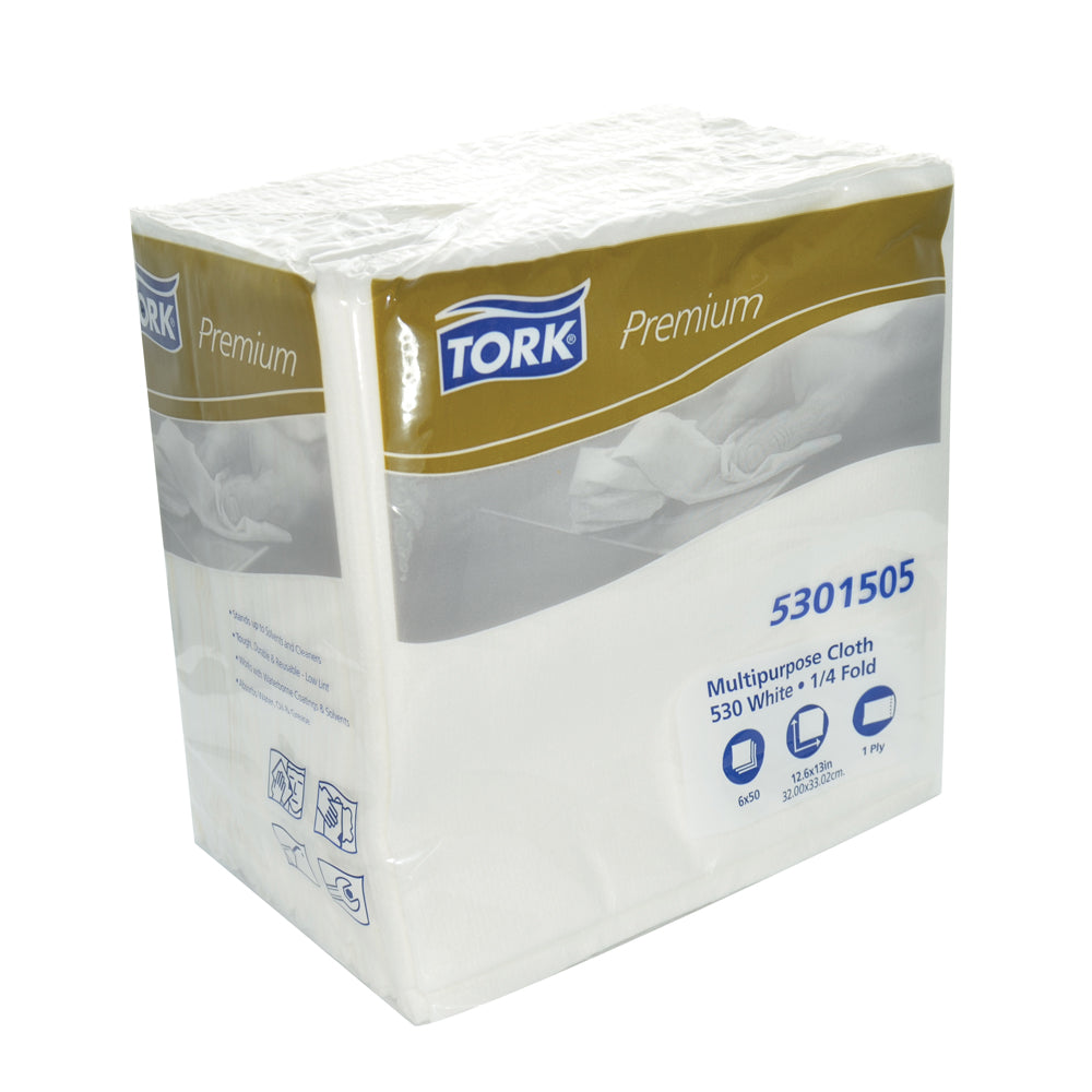 12-3/5" x 13" Tork Premium 510/530 Multi-Purpose Cloth 50 Wipes Per 1/4 Fold Box