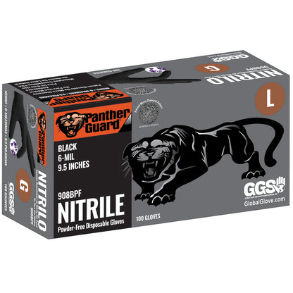 Global Glove Panther-Guard Nitrile Powder-Free Industrial Micro-Diamond Black 6-Mil Disposable Gloves Small