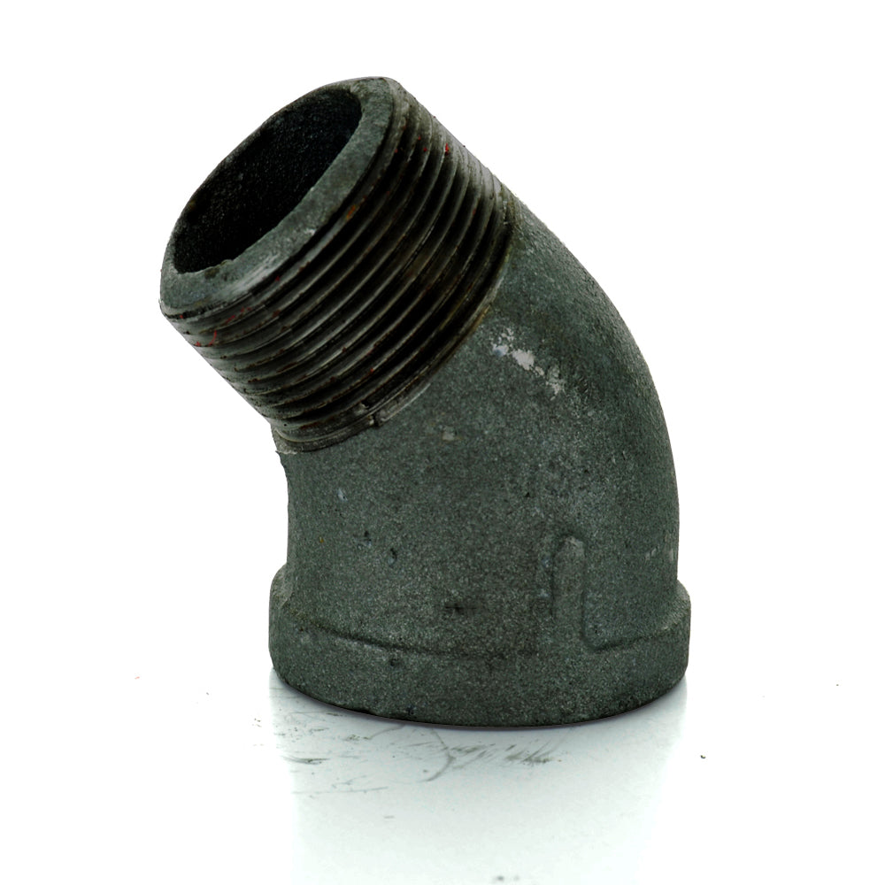1/2" Schedule 40 Female NPT Black Welded Malleable Iron 45 Degree Street Elbow USA