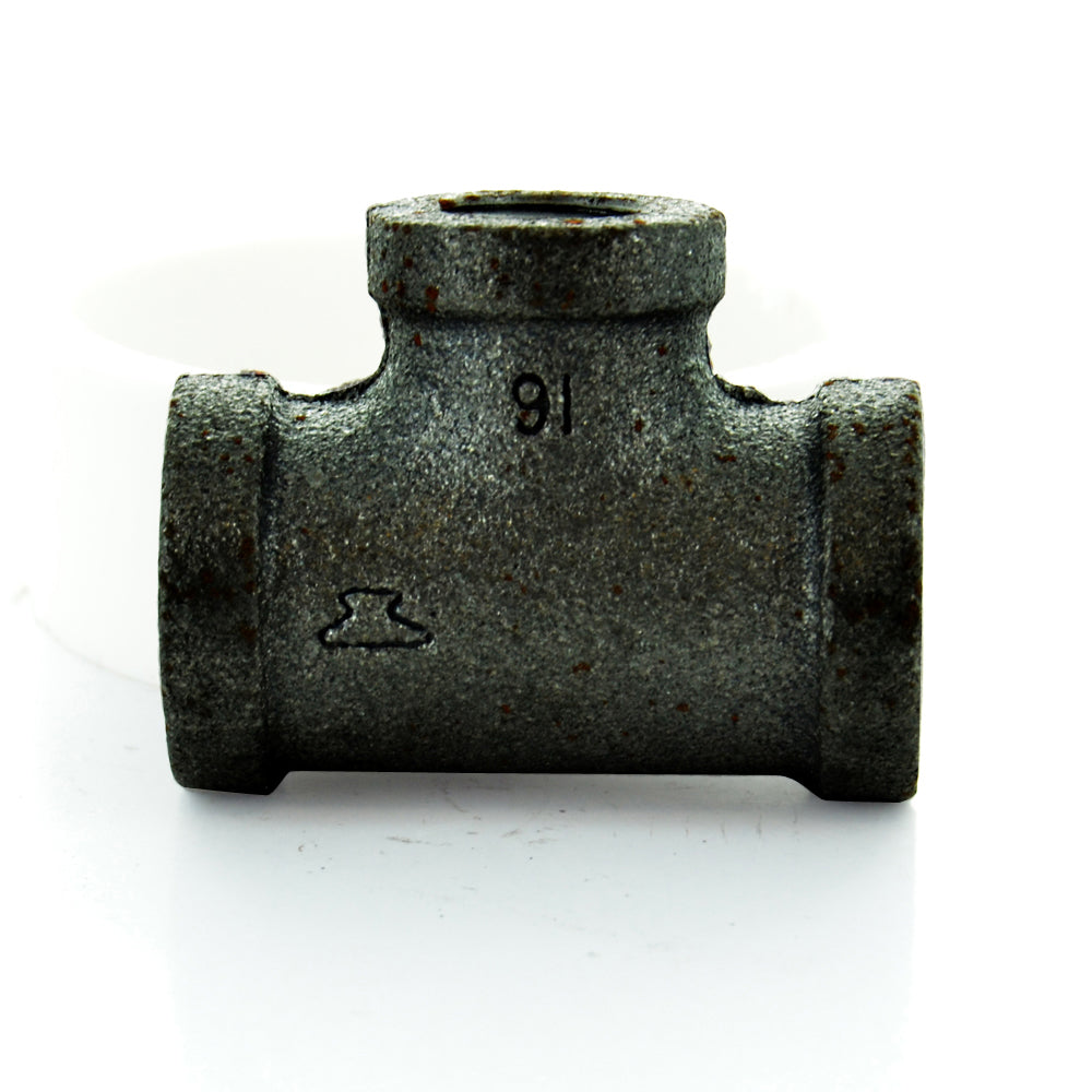 3/4" X 1/2" X 1/2" Schedule 40 Female NPT Black Welded Malleable Iron Reducing Tee USA