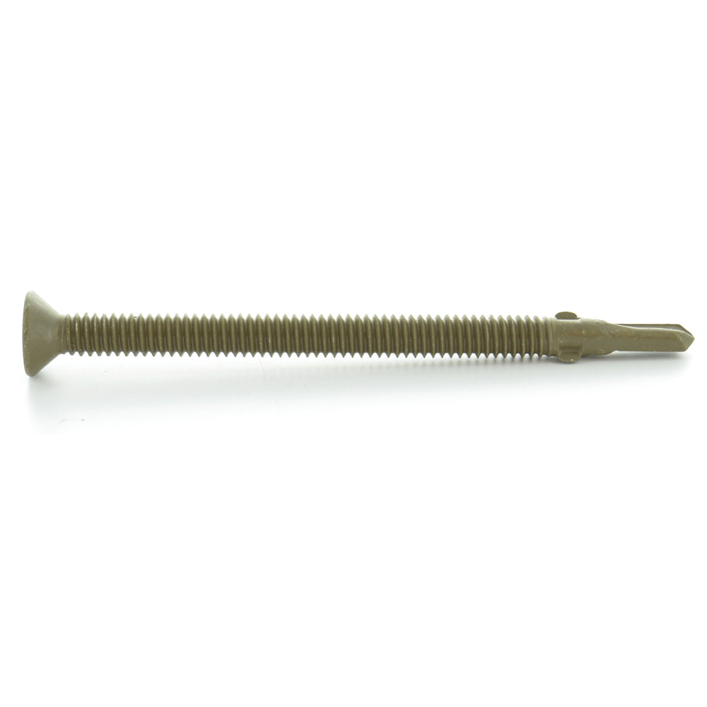 1/4-20 x 3-3/4 Inch W.A.R. Coated Steel #4 Point Flat - Countersunk Head Self-Drilling Tek Screw With Wings