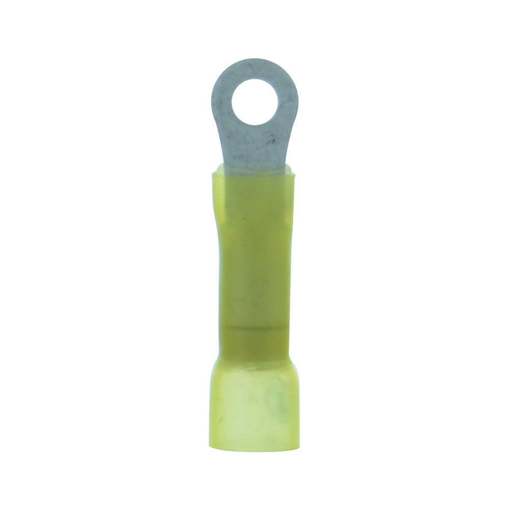 12-10 Gauge Lead Free Heat Shrink- Crimp & Solder Ring Terminal #8 Stud Yellow