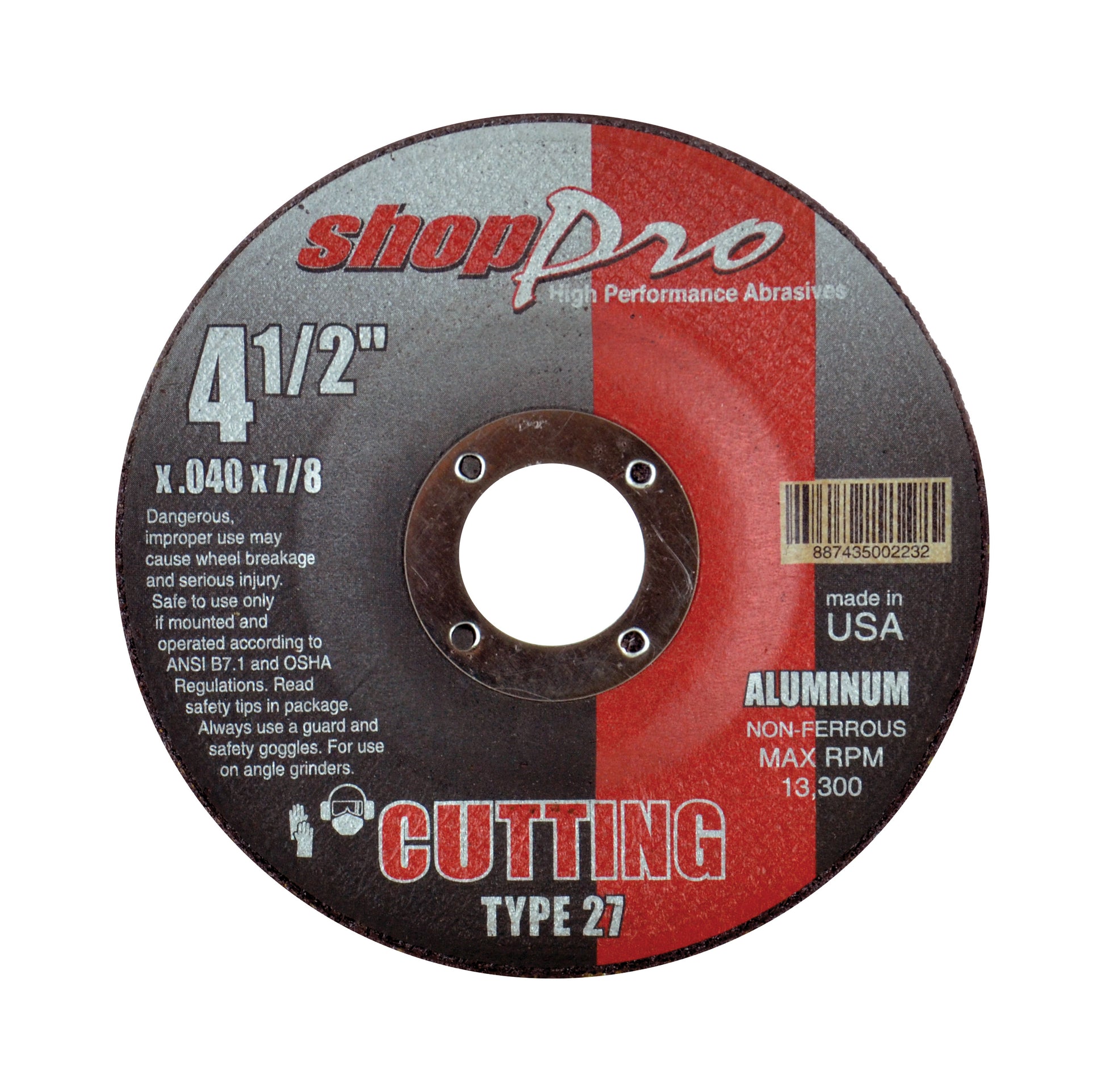 Shop Pro Type 27 Aluminum Cut-Off -  4-1/2" x .040" x 5/8"