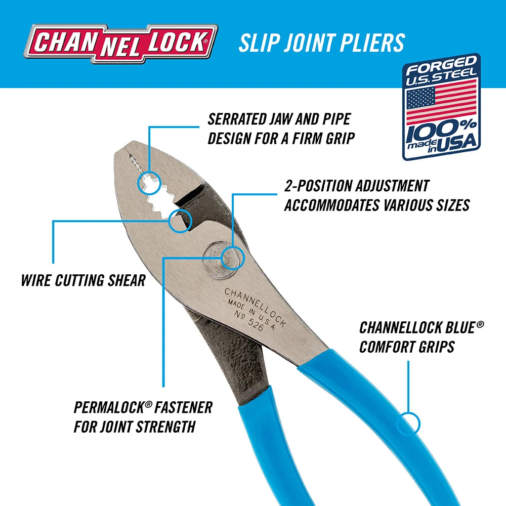 Channellock 6-1/2 Inch Drop Forged Steel Slip Joint Pliers