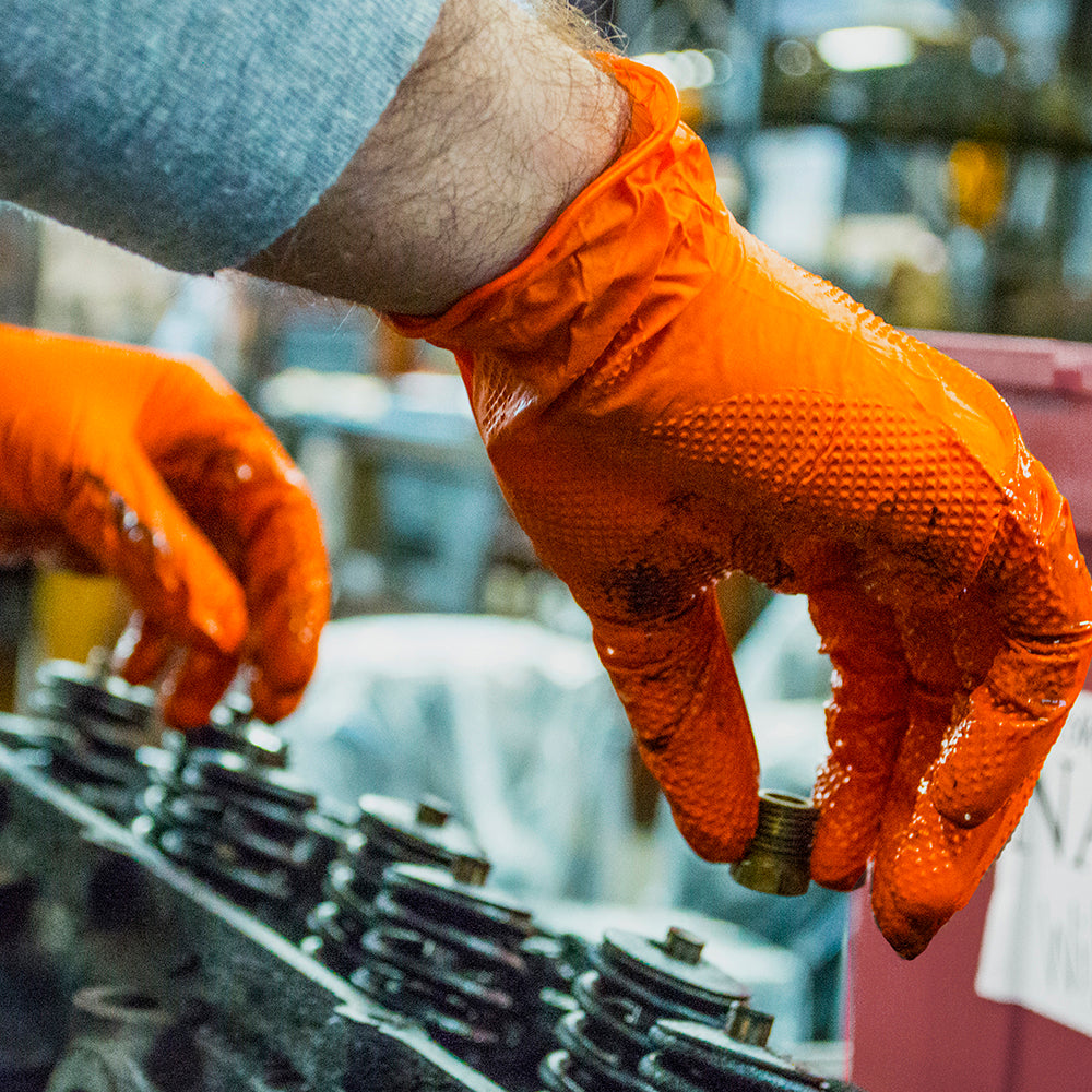 Ammex Gloveworks Heavy Duty Orange Nitrile Disposable Gloves Box of 100, 8 Mil