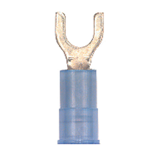 16-14 Gauge Fork Spade Terminal #8 Stud Nylon Insulated Blue