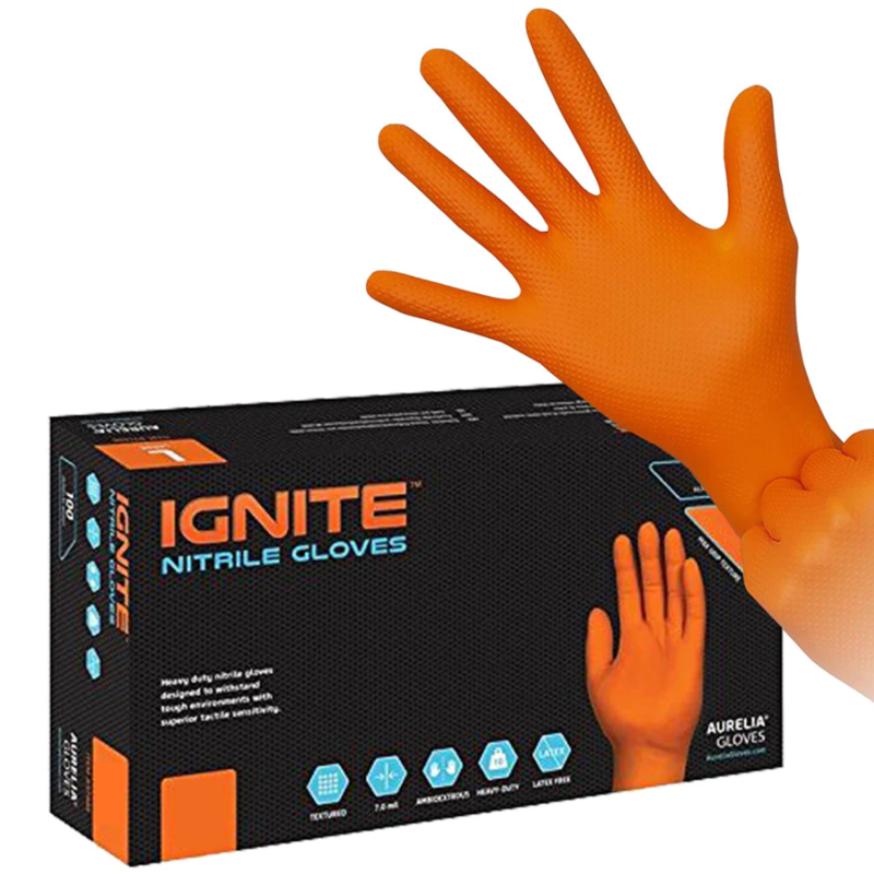 SUPERMAX 7 MIL NITRILE MED ORANGE DISPOSABLE GLOVES (100 COUNT) - CLEARANCE