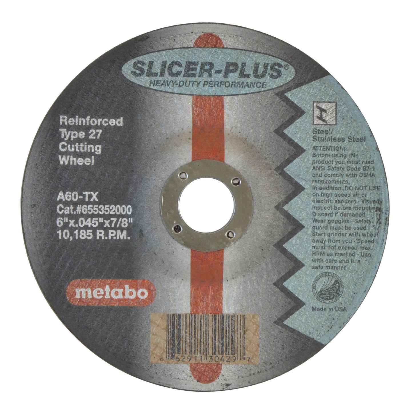 6 Inch x .045 Inch x 7/8 Inch ZA60-S-BF Quickie Cut� Thin Reinforced Cut-Off Wheels Type 27