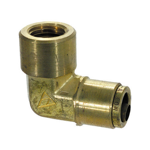 3/8 Tube X 1/4 Inch Brass 90 Degree Female Elbow Push On D.O.T. Air Brake Connector