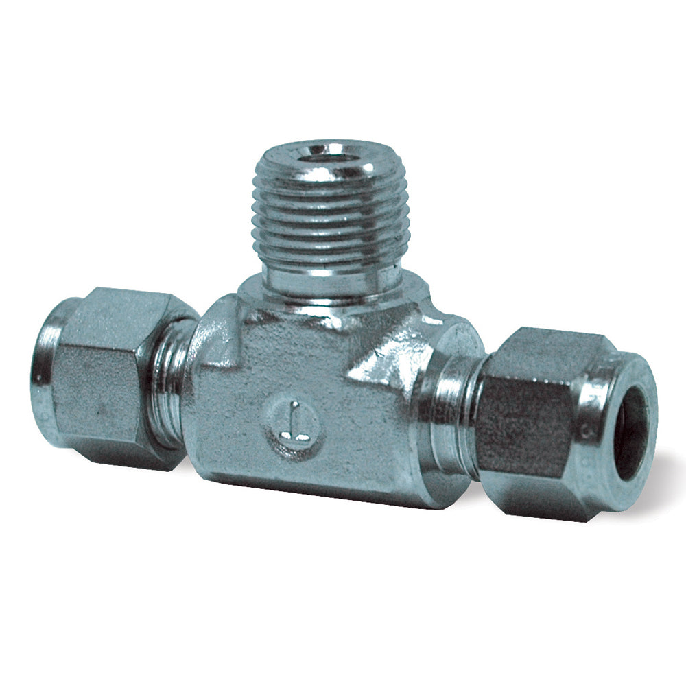 3/8 Inch X 1/2 Inch Compression Tube X Compression Tube X MNPT T316 Stainless Steel B-Lok Branch Tee