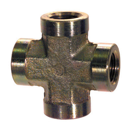 3/8 Inch 4500 Psi Zinc Plated Yellow Dichromate Carbon Steel Pipe Cross