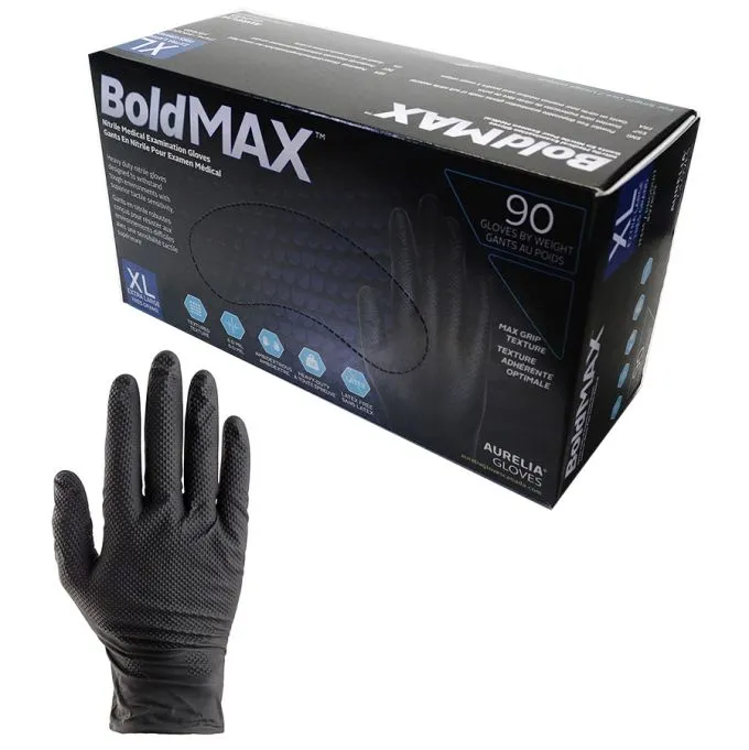 AURELIA BOLDMAX 6 MIL NITRILE XL BLACK DISPOSABLE GLOVES (90 COUNT BULK DISCOUNT PRICE) - CLEARANCE