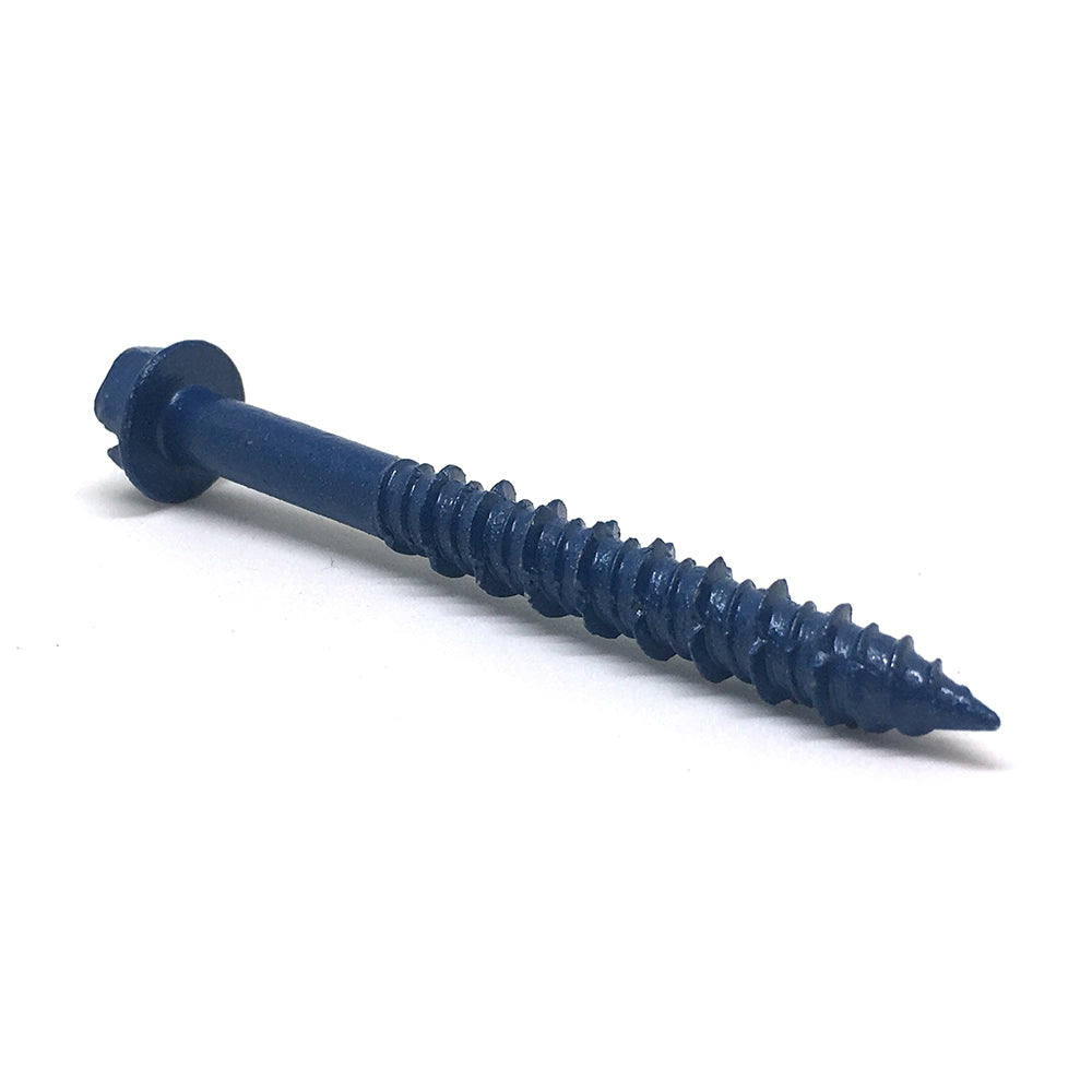 3/16 Inch x 1-1/4 Inch Slotted Hex Head Concrete Screw Anchor Blue Ceramic Coated Carbon Steel