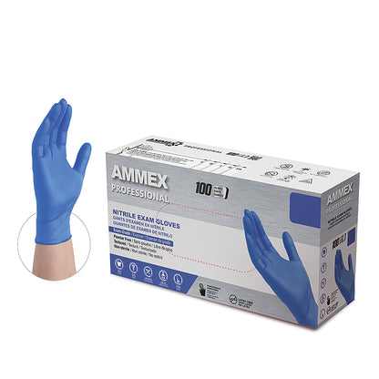 Ammex Professional Cerulean Nitrile PF Exam Small Gloves